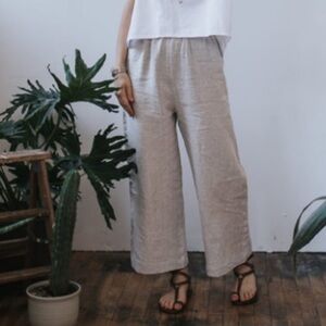 J.‎ Jill Love Linen Wide Leg Cropped Pants High Rise Lagenlook Brown 2X